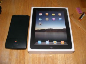 Newton Messagepad next to iPad Box